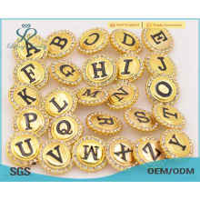 Metal gold initial stud button,round crystal button snaps